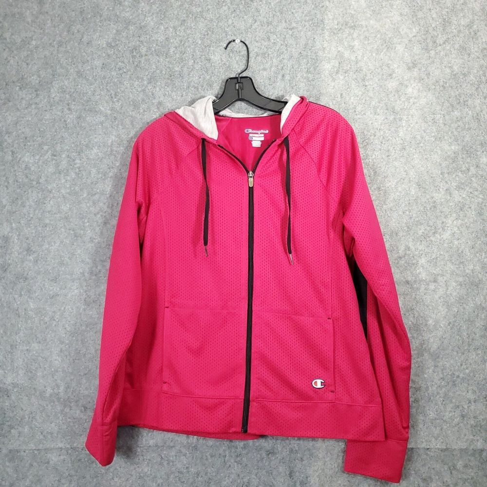 Champion Full Zip Jacket Womens Pink Large Sports Activewear Hoodie Drawstring L